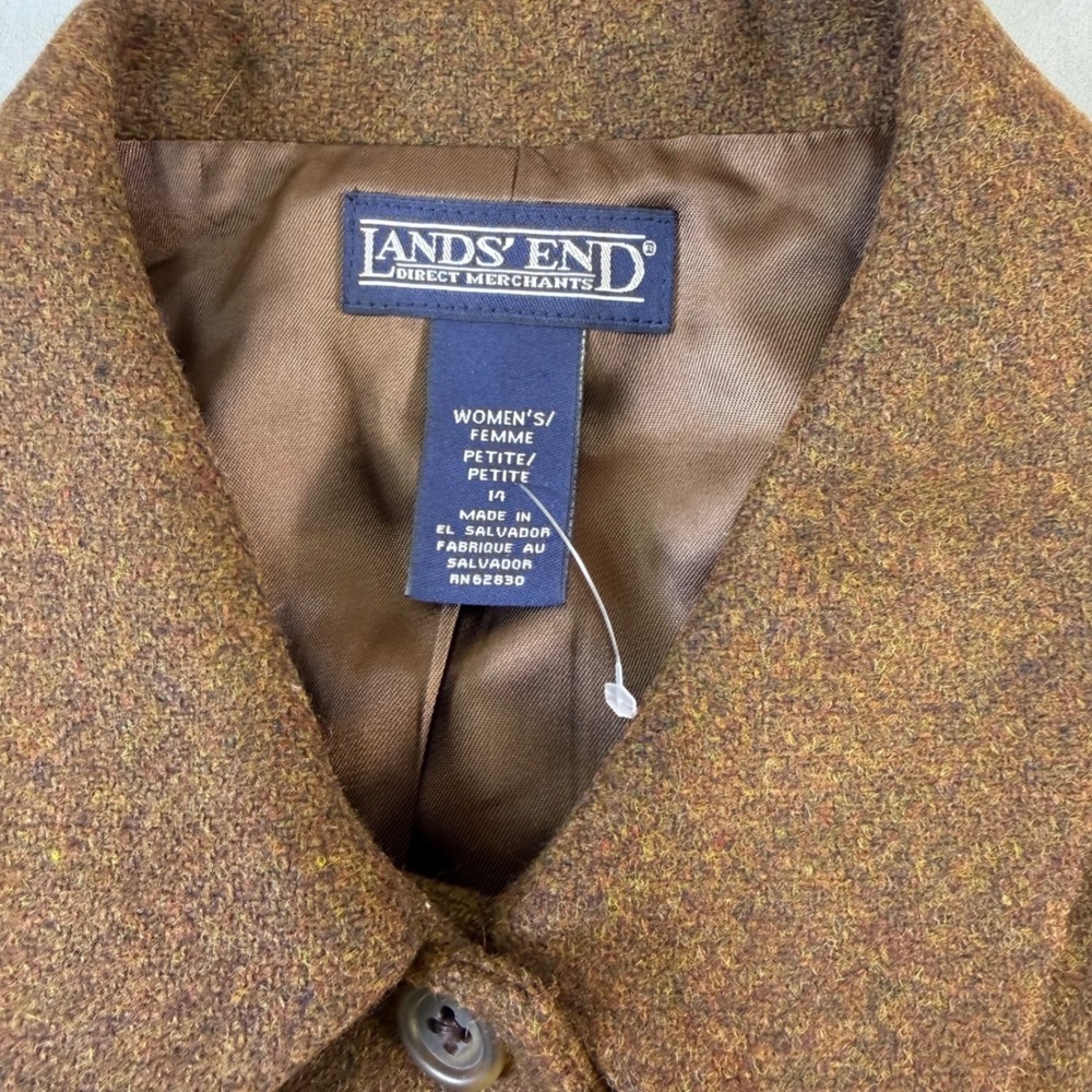 Lands End Women Petite Blazer Jacket Brown Tweed Wool Blend Button Front Size 14 - Picture 2 of 16
